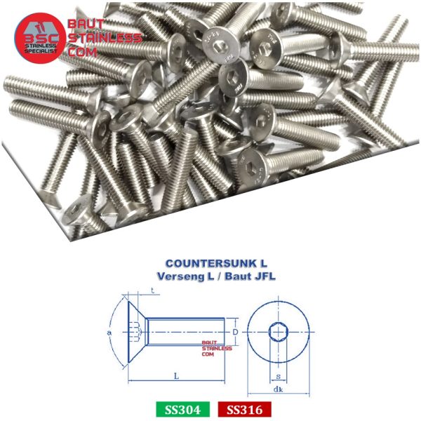 BOLT SOCKET COUNTERSUNK SS304 - Image 2