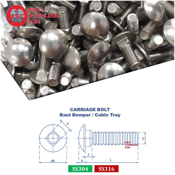 CARRIAGE BOLT CABLE TRAY SS304 - Image 2