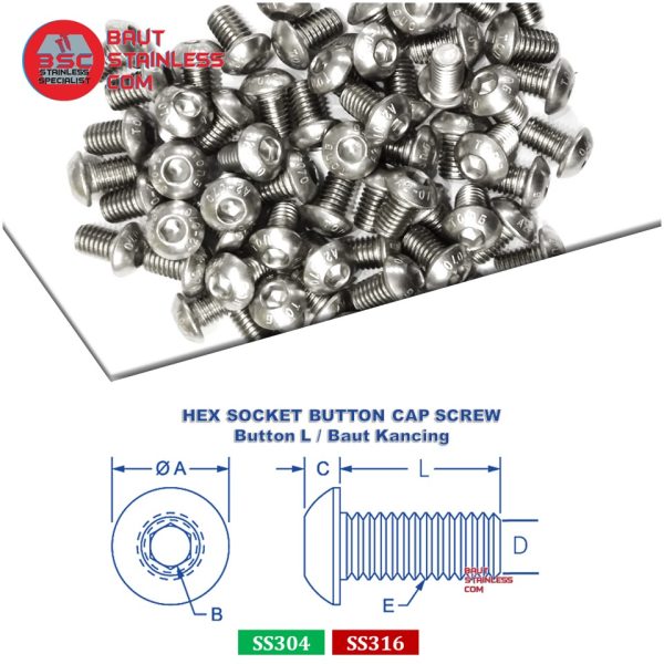 HEX SOCKET BUTTON CAP SCREW SS304 - Image 2